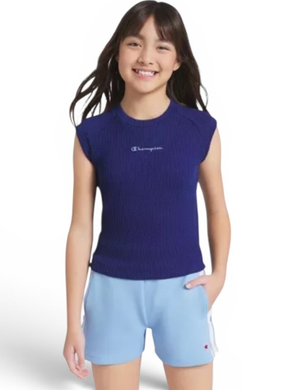 Champion Girls Textured Knit Sleeveless Baby Tee Dark Blue Size Large 14 - Picture 1 of 5